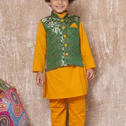 Aj DEZInES Boys Regular Kurta with Pyjama & Banarasi Woven Design Zari Nehru Jacket-picture-5