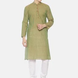 PAROKSH Men Green Striped Handloom Cotton Kurta-picture-38