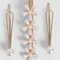 EL REGALO Women Gold-Toned & White Set of 3 Embellished Alligator Hair Clip-54