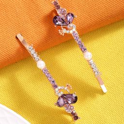 Yellow Chimes Women Purple & Gold-Toned Set of 2 Embellished Bobby Pins-16