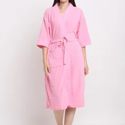 Creeva Belted Knee Length Terry Cotton Bath Robe-15