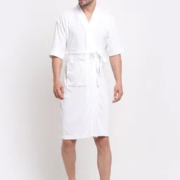 Creeva Everyday Collection Shawl Collar Knee Length Terry Bath Robe With Front Pocket-4