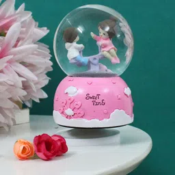TIED RIBBONS Pink Romantic Love Couple Rotating Snow Globe Showpiece With Music-7