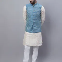 SOJANYA Embroidered Thread Work Kurta With Churidar With Nehru Jacket-image-47