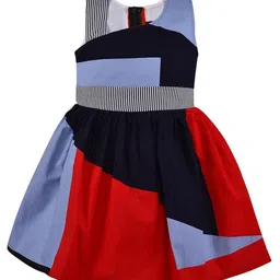 Wish Karo Girls Navy Blue And Red Color Blocked Dress-picture-14