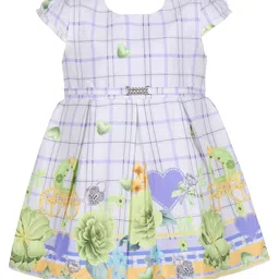 Wish Karo Girls Checked Puff Sleeves Silk Fit & Flare Dress-picture-22