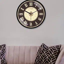 RANDOM Black & Beige Printed Round Shape Analogue Wall Clock-50