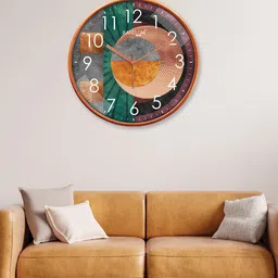 RANDOM Copper-Toned & Green Printed Contemporary Wall Clock-5