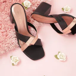 DressBerry Croc Textured & Colourblocked Block Heels-7
