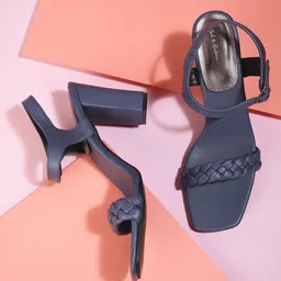 Mast & Harbour Navy Blue Braided Block Heels-image-37