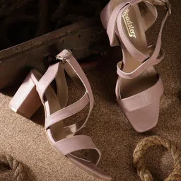 Roadster Women Pink Snakeskin Textured Block Heels-image-13