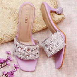 KLEXIO Embellished Open Toe Block Heels-4