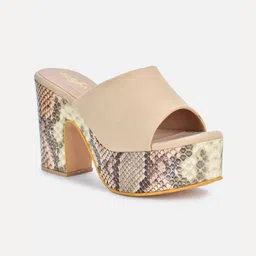 VALIOSAA Cream-Coloured Printed Suede Block Mules-5