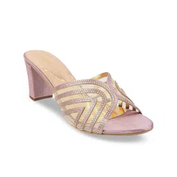 Mochi Pink & Tan Embellished Block Mules-15