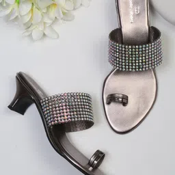pelle albero Grey Embellished Block Mules-42