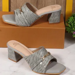 Carlton London Textured Block Heel Sandals With Buckles-7