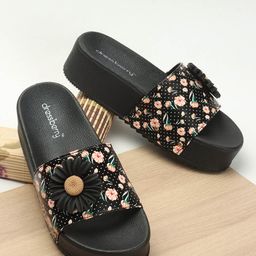 DressBerry Black Printed Open Toe Flatform Heels-51