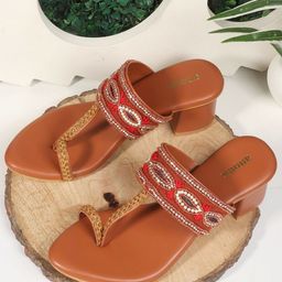 Anouk Women Embellished Embellished Ethnic Pointed Toe Block Sandal Heels-13