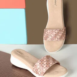 DressBerry Pink Textured Open Toe Comfort Heels-55