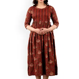 NITVAN Ethnic Motifs Printed Cotton Anarkali Maternity Feeding Kurta-picture-24