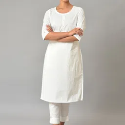 AURELIA White Printed Straight Cotton kurta-picture-23