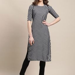 7Threads Women Multicoloured Geometric Printed Thread Work Block Print Crepe Kurta-image-6