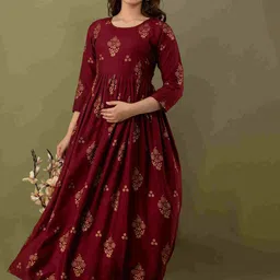 Mialo fashion Floral Printed Fit & Flare Maternity Cotton Ethnic Dress-picture-0