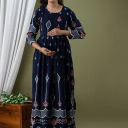 Mialo fashion Ethnic Motifs Printed Cotton Feeding Maternity Ethnic Dress-image-69
