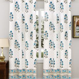 BLOCKS OF INDIA Blue & Grey 2 Pieces Floral Motifs Cotton Door Curtains-image-21
