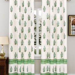 BLOCKS OF INDIA Green & Turquoise Blue 2 Pieces Ethnic Motifs Cotton Door Curtains-image-36
