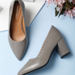 Bruno Manetti Grey Solid PU Block Pumps-5