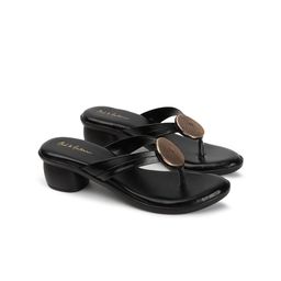 Mast & Harbour Black Textured Open Toe Block Heels-3