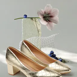 ELLE Textured Pointed Toe Block Heel Pumps-2