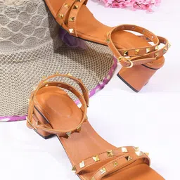Try Me Embellished Open Toe Backstrap Block Heels-11