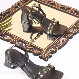Try Me Embellished Open Toe Backstrap Block Heels-4