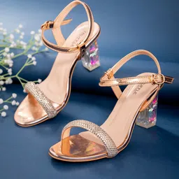 Truffle Collection Embellished Open Toe Block Heels-56