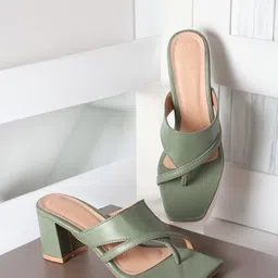 DressBerry Green Strappy Open Toe Block Heels-39