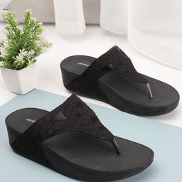 DressBerry Black Textured Open Toe Wedges-image-66