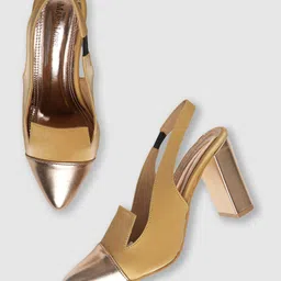 Marc Loire Mustard & Gold Toned Block Pumps-23