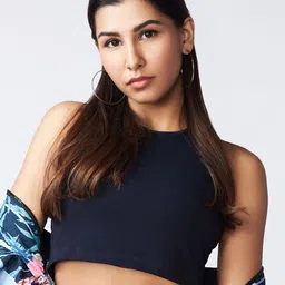 Tuna London Round Neck Fitted Crop Sports T-shirt-56