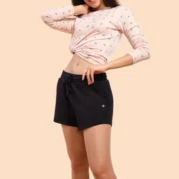 Enamor E078 Mid-Rise Terry Cotton Shorts for Women with Side Pockets and Drawstring-picture-9