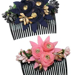 Krelin Women 2Pcs Embellished Acrylic Floral Comb Pin-55