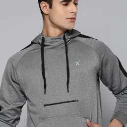 HRX by Hrithik Roshan Men Charcoal Grey Solid Hooded Zip Detail Rapid-Dry Sweatshirt-image-22
