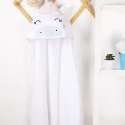 KICKS & CRAWL Kids White Solid 270 GSM Cotton Magical Unicorn Hooded Towel-31
