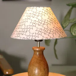 Homesake Brown & White Star Printed Table Lamp With Wooden Base-61