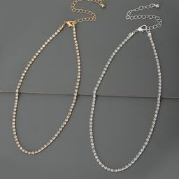 Carlton London Set of 2 Silver & Gold Toned CZ Studded Gold and Rhodium Plated Necklace-image-74