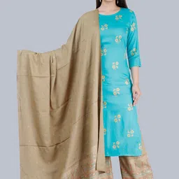 MAUKA Women Sea Green Ethnic Motifs Printed Kurta with Palazzos & With Dupatta-24
