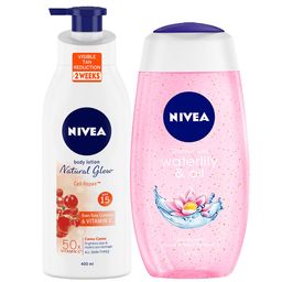 Nivea Natural Glow SPF 15 Body Lotion 400ml & Waterily & Oil Body Wash 250ml-53
