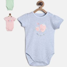 MINI KLUB Infant Girls Pack Of 3 Printed Pure Cotton Bodysuits-19
