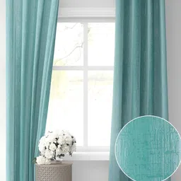 RIDHAAN Blue Textured Room Darkening Window Curtain-39